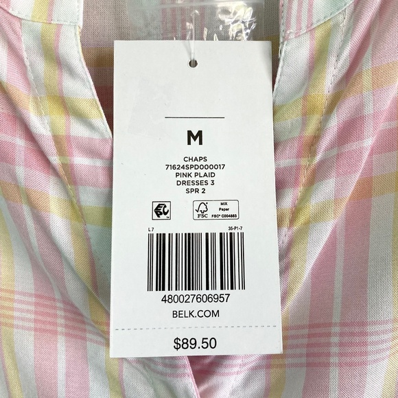 Womens size medium Chaps NWT pink & yellow plaid button front dress with pockets - Picture 10 of 13